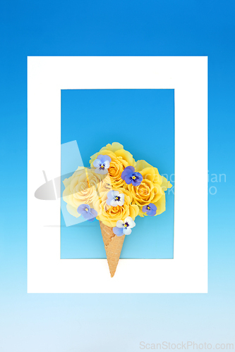 Image of Surreal Ice Cream Cone with Rose and Pansy Flowers