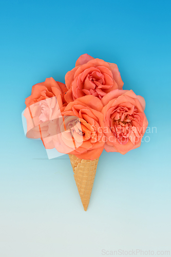 Image of Orange Rose Flower Ice Cream Cone Surreal Design