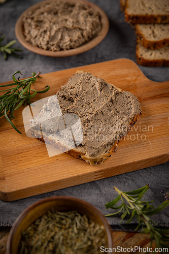 Image of Liver pate spread on toast bread