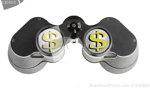 Image of isolated binoculars with money