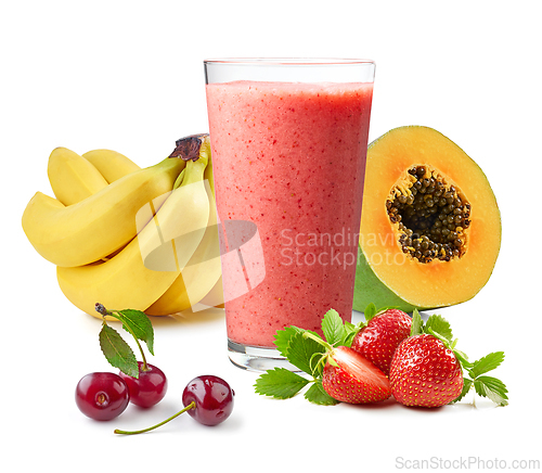 Image of glass of strawberry and banana smoothie