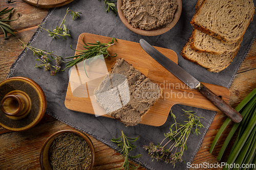 Image of Top view of delicious homemade liver pate