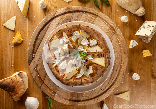 Image of Gourmet artisanal four cheese pizza