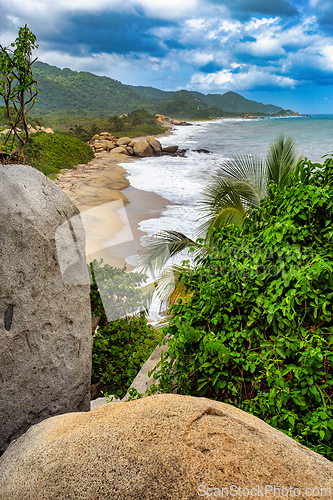 Image of Most beautiful Caribbean beach, Playa Arenilla in Tayrona National Park, Colombia