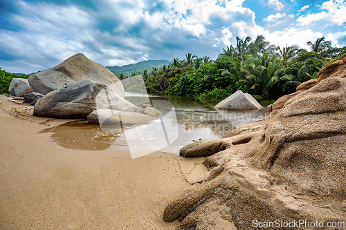 Image of Most beautiful Caribbean beach, Playa Arenilla in Tayrona National Park, Colombia
