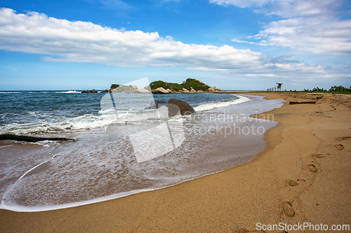 Image of Most beautiful Caribbean beach, Playa Arenilla in Tayrona National Park, Colombia
