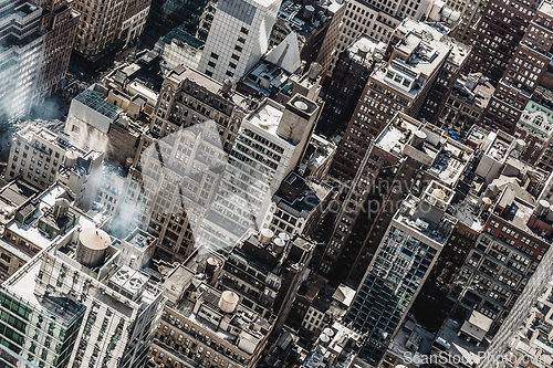 Image of New York City, Midtown Manhattan building rooftops. USA.