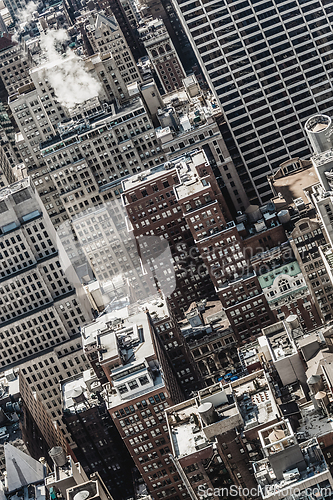 Image of New York City, Midtown Manhattan building rooftops. USA.