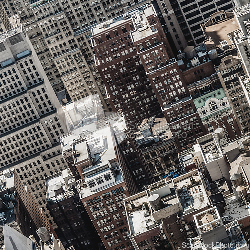 Image of New York City, Midtown Manhattan building rooftops. USA.