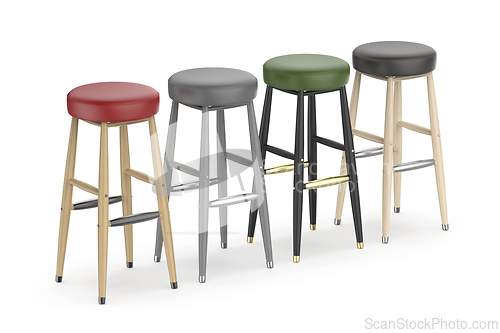 Image of Four different wooden bar stools