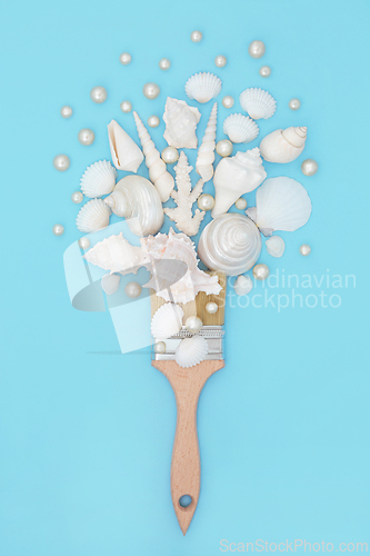 Image of Surreal Art Seashell and Pearl Paintbrush Design