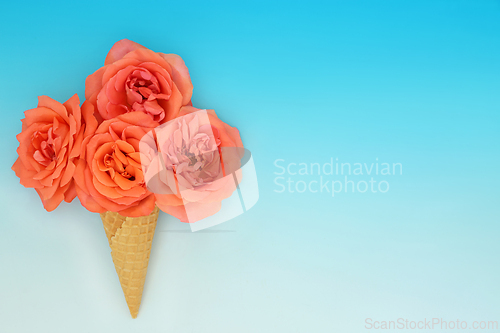Image of Surreal Summer Ice Cream Cone Abstract Rose Flower Concept