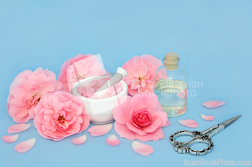 Image of Rose Flower Preparation of Aromatherapy Essential Oil 