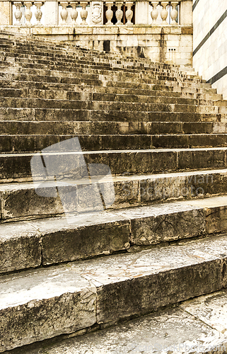 Image of Old stone staircase and stone balustrade.