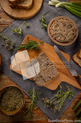 Image of Top view of delicious homemade liver pate