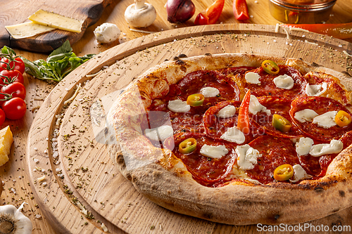 Image of Rustic homemade pepperoni pizza