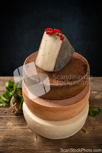 Image of Stack of different cheese heads