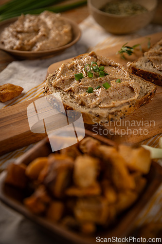 Image of Tasty snack of bread with greaves