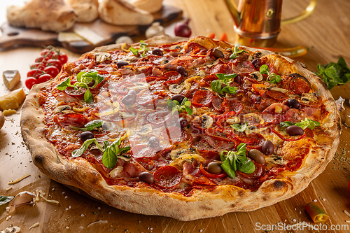 Image of Freshly baked pepperoni pizza