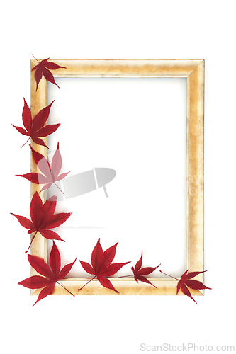 Image of Autumn Fall Maple Leaf Background Border Frame