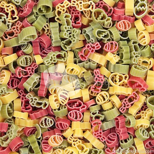 Image of Tricolor Dried Pasta with Easter Shape Symbols 