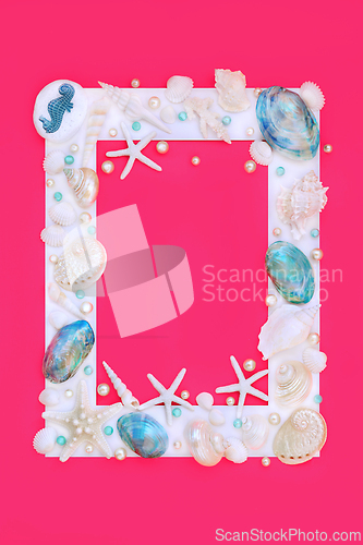 Image of Seashells and Pearls Abstract Decorative Background Frame