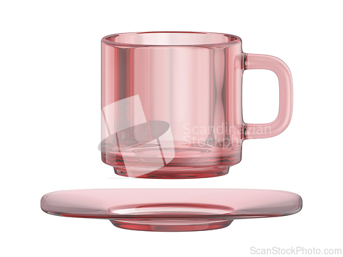 Image of Empty red glass coffee cup and a saucer