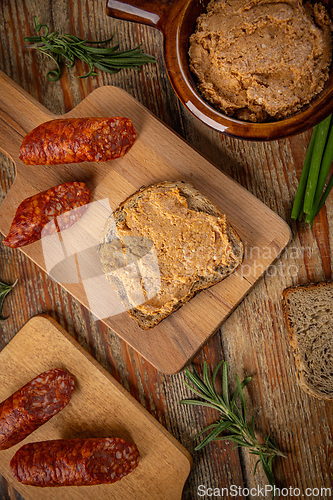 Image of Top view of sausage spread