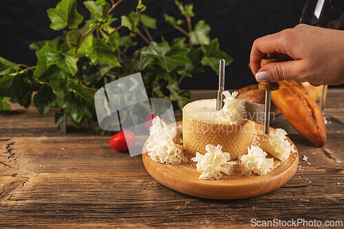 Image of Woman slicing cheese