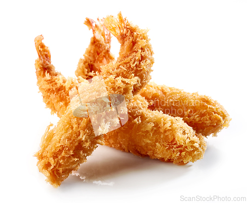 Image of fried shrimps on white background