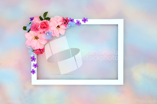 Image of Summer Flowers Heavenly Sky Background Border Frame