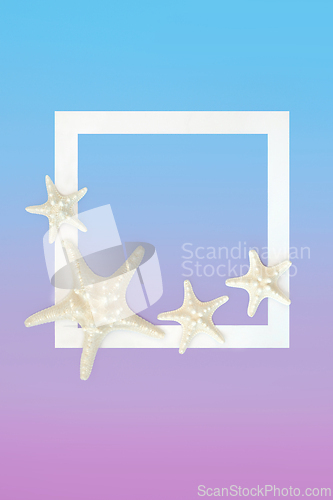 Image of Summer Background Frame with Starfish Seashells
