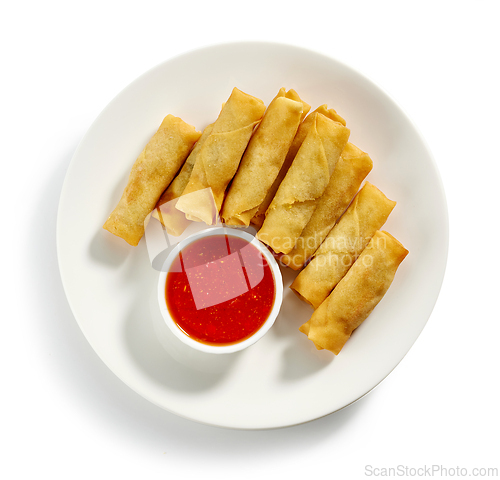Image of plate of fried spring rolls