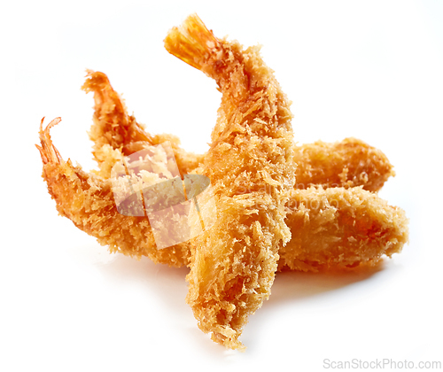 Image of fried shrimps on white background