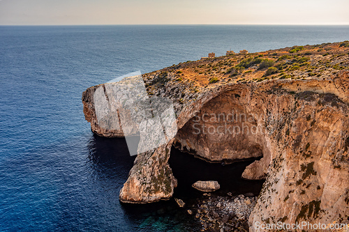 Image of The Blue Grotto caverns, rock formation on the Mediterranean sea. Malta