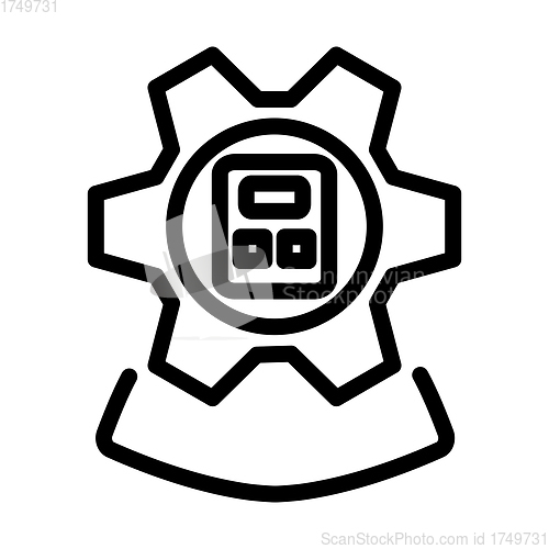Image of Analyst With Gear Hed And Calculator Inside Icon