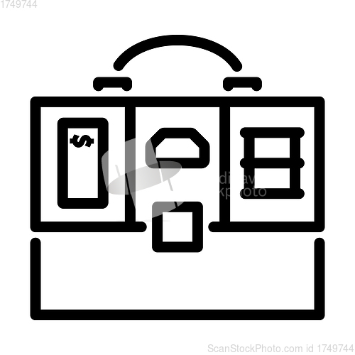 Image of Oil, Dollar And Gold Dividing Briefcase Concept Icon