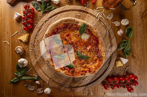 Image of Top view of pizza Margherita