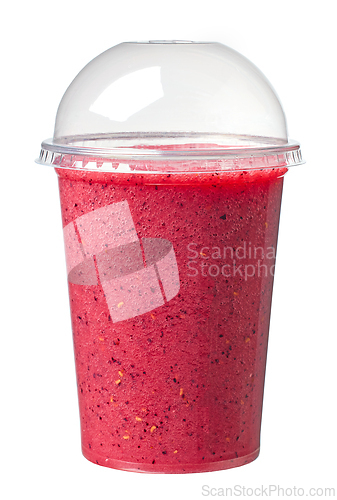 Image of glass of banana raspberry and blueberry smoothie