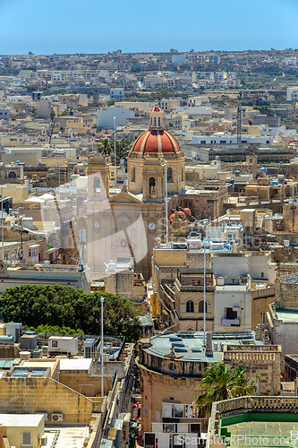 Image of Panorama with St George's Basilica from vintage Citadel in Victoria, Gozo Malta