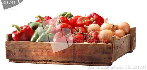 Image of Crate of bell peppers and other vegetable