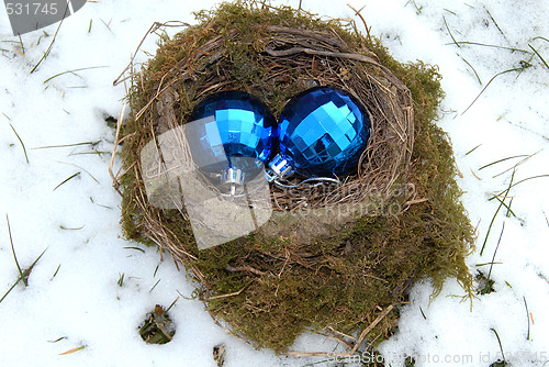 Image of Christmas balls in nest