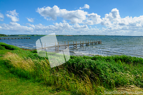 Image of Serene Summer Afternoon by the Lush Green Lakeside Near a Tranqu