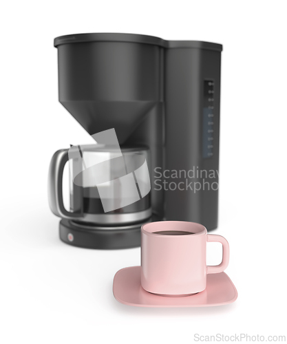 Image of Coffee cup in front of a filter coffee machine
