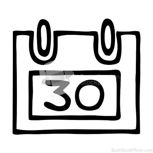 Image of Doodle calendar end month icon or logo, hand drawn with thin black line