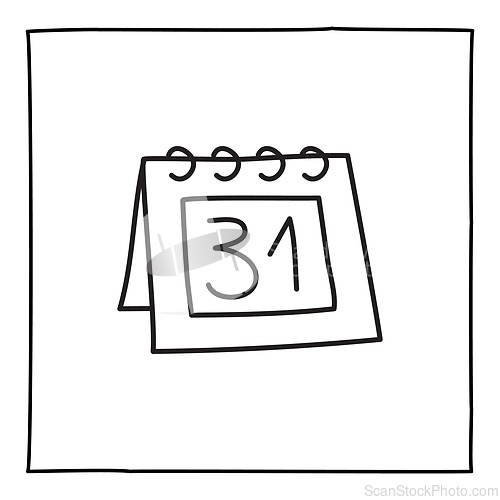 Image of Doodle calendar end month icon or logo, hand drawn with thin black line.