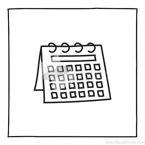 Image of Doodle calendar schedule icon or logo, hand drawn with thin black line.