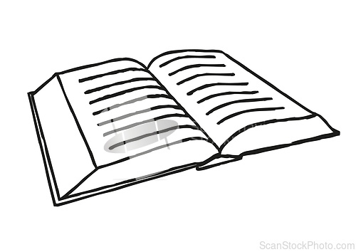 Image of Doodle open book icon. Hand drawn book, journal or notebook symbol