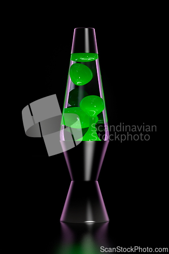 Image of Lava lamp with green lava on black background