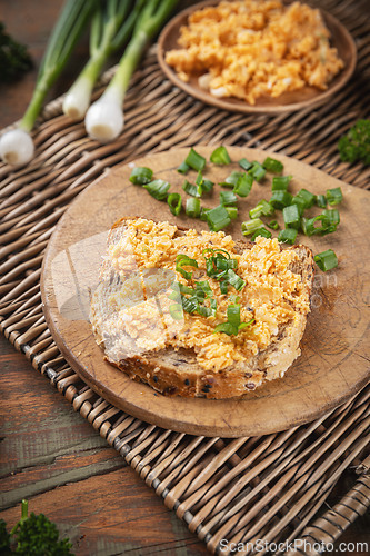 Image of Slice of bread with homemade eggs salad